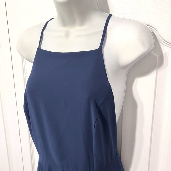 Lulus Formal Maxi Dress-NWT-Blue-Adjust. Crisscross Strap back-Sz. Med.-Lined - Picture 3 of 16